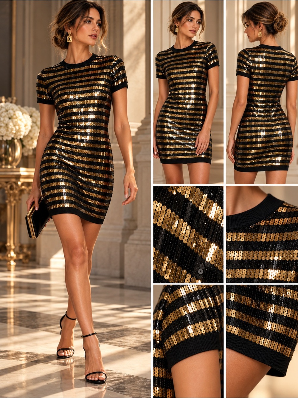 Ralph Lauren Collection Purple Label $1990 Sequin Wool Dress Black Gold XL